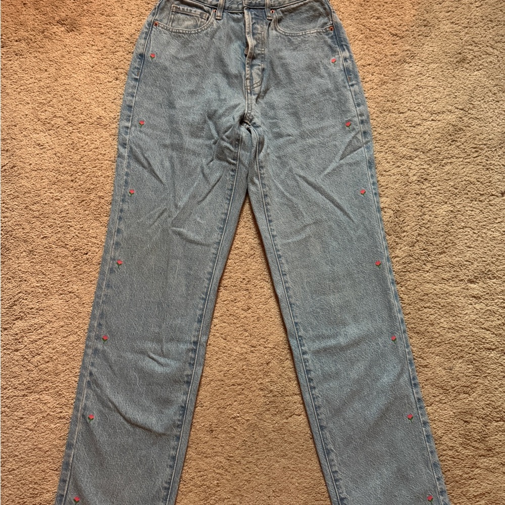 Women's Blue Jeans with Red Accents